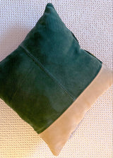 MIMOSA AND HUNTER GREEN OVERSTUFFED SUEDE THROW PILLOW