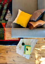 MIMOSA AND HUNTER GREEN OVERSTUFFED SUEDE THROW PILLOW