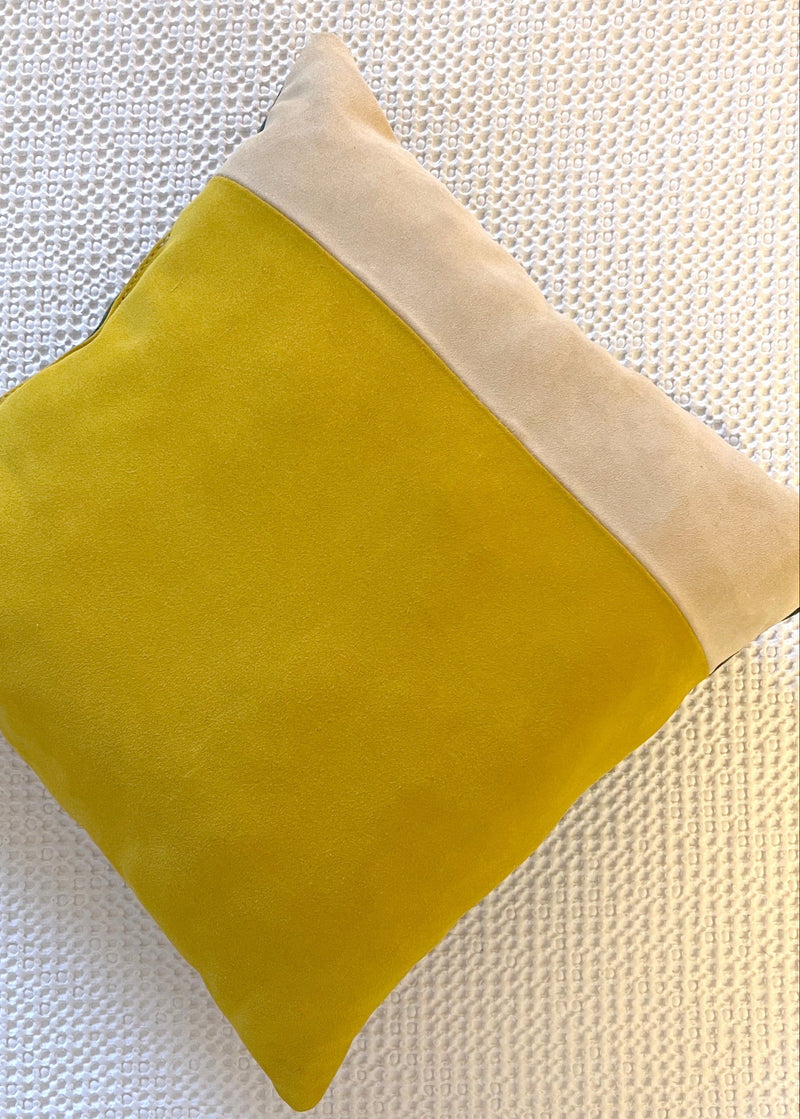 MIMOSA AND HUNTER GREEN OVERSTUFFED SUEDE THROW PILLOW