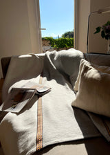 Summer Siesta 100% cotton throw blanket, trimmed in blue and pink