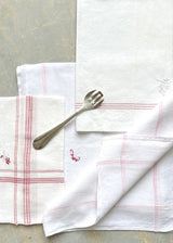 RED LINEN NAPKINS, SET OF 4