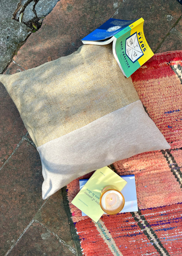 NORWICH AND YORK BOILED WOOL AND VINTAGE JUTE THROW PILLOW