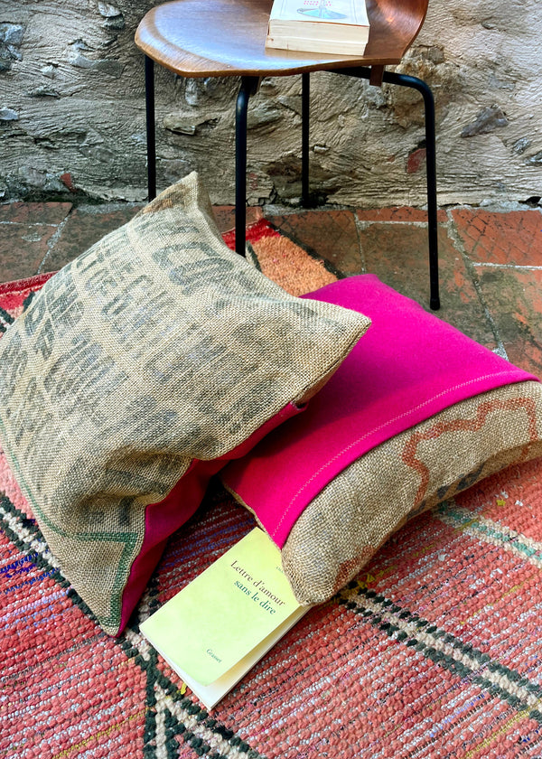 GOAT AND GUATEMALAN CASHMERE / WOOL AND VINTAGE JUTE THROW PILLOWS SET OF 2