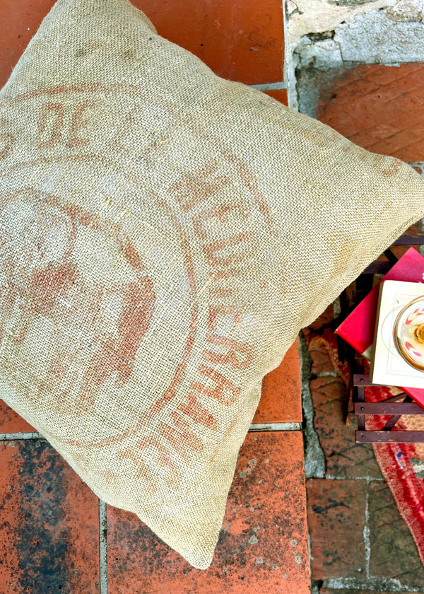 AN ELEPHANT IN THE ROOM BOILED WOOL AND VINTAGE JUTE THROW PILLOW